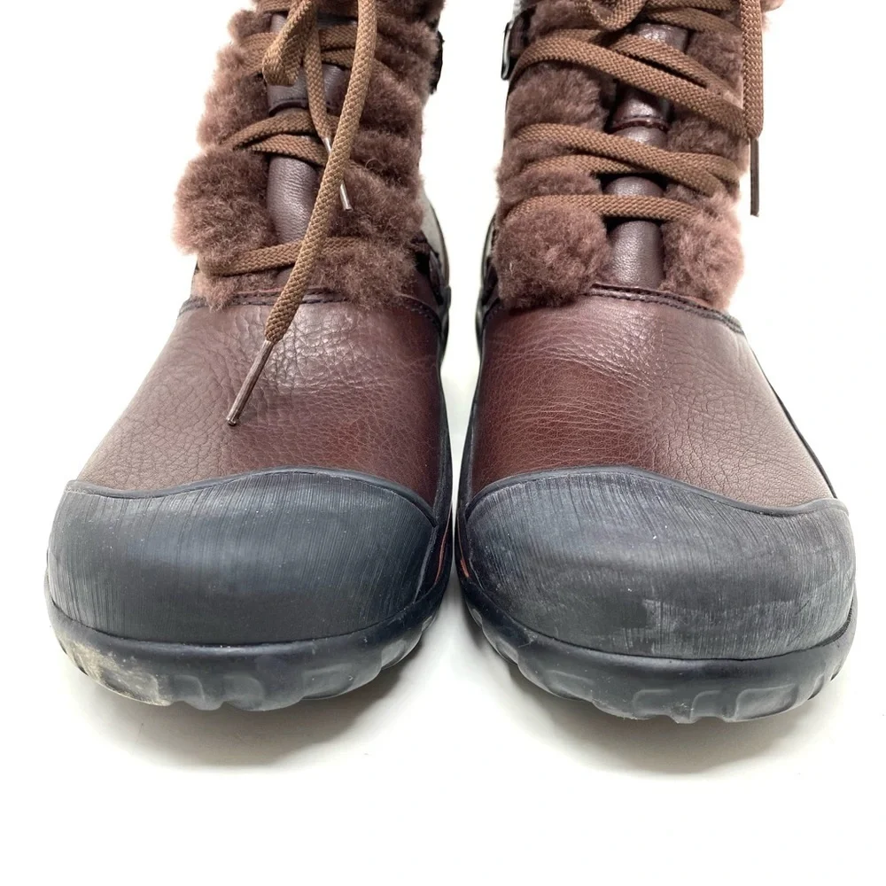 Clarks Bold Crystal Dark Brown Leather Shearling trimmed waterproof boots